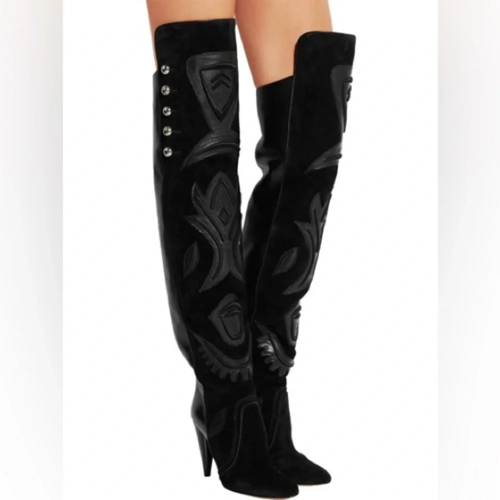 ISABEL MARANT Becky Thigh High Farrah Leather Boots- Black/ Size 37